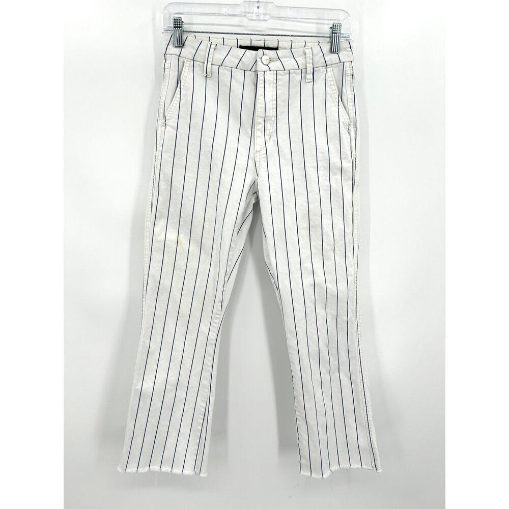 JOE'S JEANS *Flawed* White Navy Striped Raw Hem Straight Leg Crop Jeans Size 27